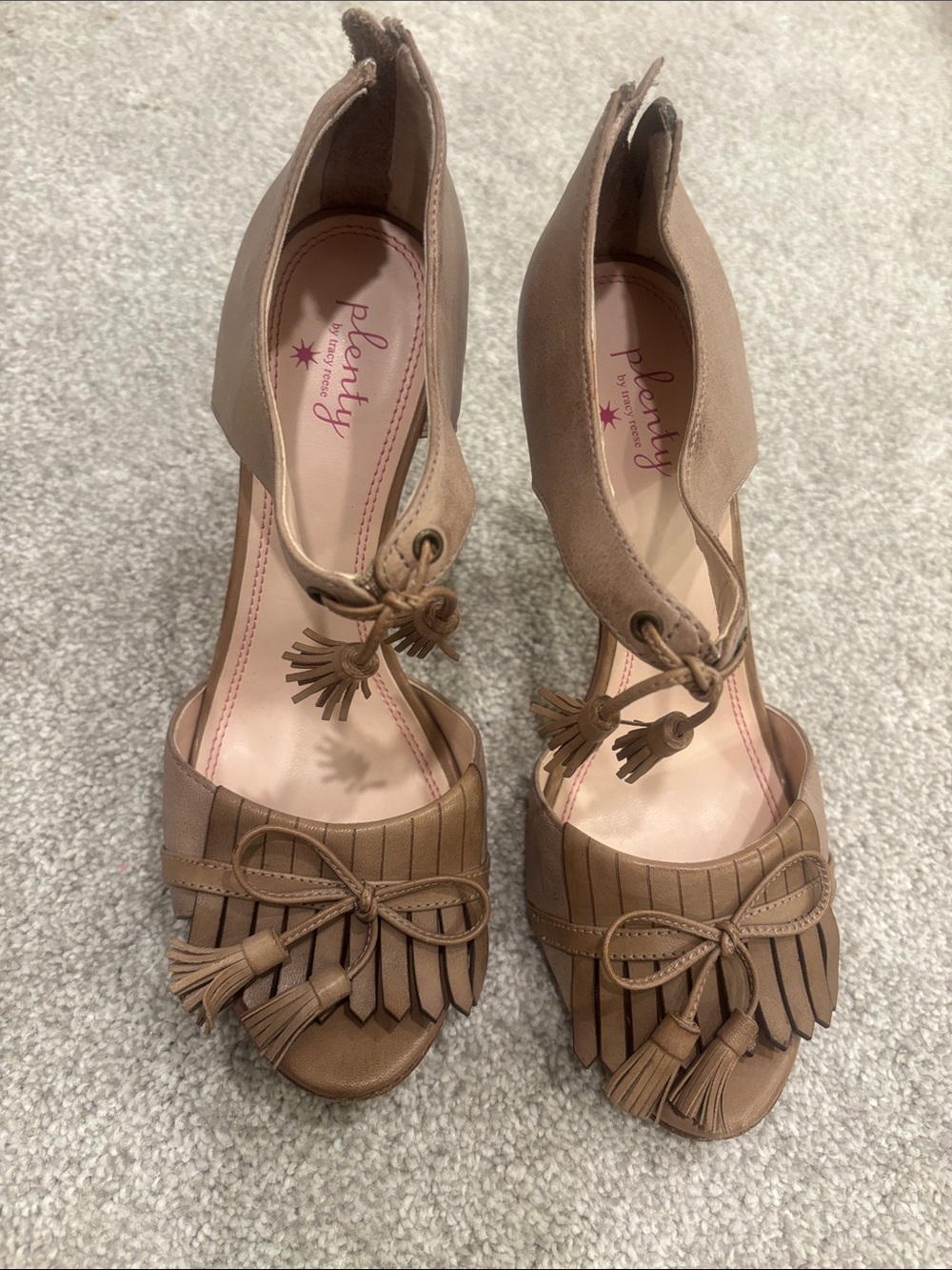 Plenty by Tracy Reese Tan Fringe Tassel Peep-Toe Heels
